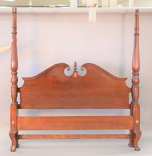 King size mahogany tall four post bed with Ralph Lauren comforter skirt and pillows (mattress not included, but available). ht. 88".