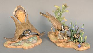 Pair of Boehm "Killdeer" porcelain sculptures to include female with chicks and male #473, ht. 9.5".