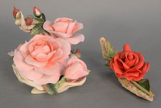 Two Boehm porcelain sculptures to include "Mr. Lincoln Rose" #117; and "Queen Elizabeth Rose" #292, (one rose bud broken), tallest ht. 7".