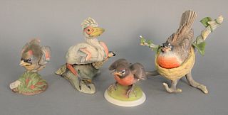Four Boehm porcelain sculpture bird group to include "Blue Heron" #200-19; "Robin" #40329; "Baby Cardinal" #400-57; "Baby Robin" #437.