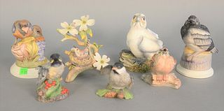 Seven piece Boehm porcelain group to include "Baby Chickadee" #461; "Fledgeling Red Bull" #495; "Fledgling Chickadee" #400-80; "Fledgling Magpie" #476