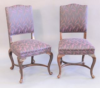Set of eight Queen Anne style dining chairs with custom upholstery, ht. 38".