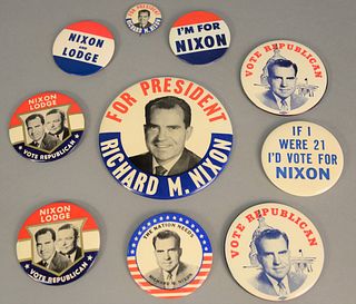 Ten Richard Nixon presidential buttons. Estate of Marilyn Ware, Strasburg, PA.