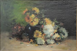 Eugene Henri Cauchois (1850-1911), oil on canvas, still life flowers, signed lower right Cauchois, 21" x 32".