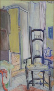 John Funt (b. 1953), oil on canvas, interior scene, entitled and dated on verso "Le Fauteuil 1974", signed and dated top left Funt 74', in metal frame