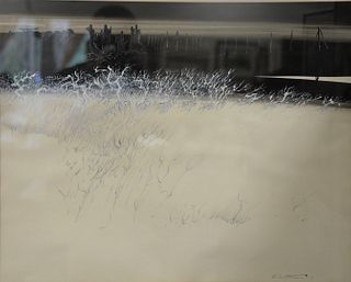 William Saltman (American 1916-2006), ink and ink wash on paper, entitled "Dark Horizon, 1963", Pennsylvania Academy of Fine Art label on verso, signe