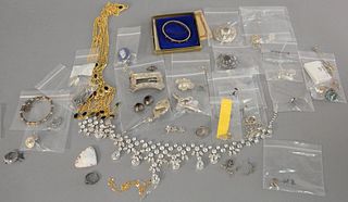 Tray lot of silver and costume jewelry.