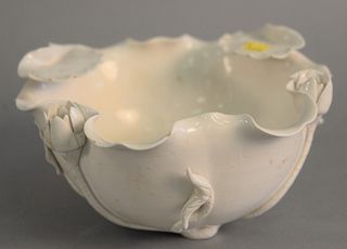 Chinese Blanc de Chine lotus bowl with molded lily pad and flowers. ht. 4 1/2", dia. 8".