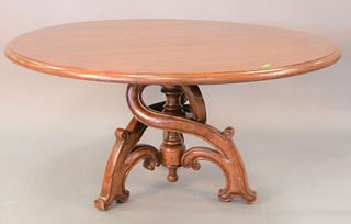 Round table with carved pedestal, ht. 29", dia. 60".