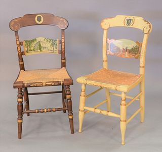 Two Hitchcock side chairs to include one Old North Church along with one Eisenhower Home, Kansas.
