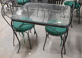 Two glass top tables, ht. 29", top 24" x 32" and four chairs.