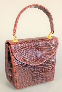 Giorgio's of Palm Beach handbag, burgundy alligator clutch purse. New with tags, $2,950, shoulder strap inside, ht. 5", wd. 5", dp. 2.75".
