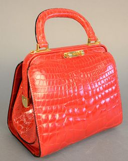 Giorgio's of Palm Beach red alligator with shoulder strap inside with original dust bag. Like new. ht. 6.5 ", wd. 7.5" , dp. 4.75".