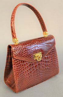 Giorgio's of Palm Beach, alligator clutch purse, burgundy handbag, like new. ht. 6.25", wd. 7.75", dp. 3.25".