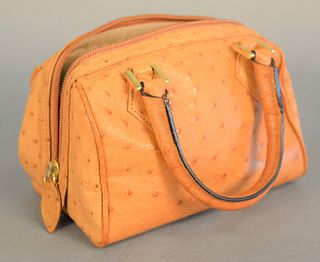 Giorgio's of Palm Beach tan Ostrich purse, with shoulder strap and original dust bag, ht. 4.5", wd. 7", dp. 4.25".