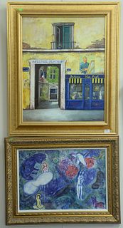 Three framed pieces to include two Carlos Ortiz oil on canvas, passage platon villa de morts, 24" x 30"; passage Voltaire, 30" x 40" along with a Chag