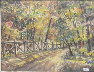 Rockwell B. Schaefer (b. 1907) watercolor, fall landscape with path, signed lower right 'RB Schaefer' in painted frame, 22" x 28".