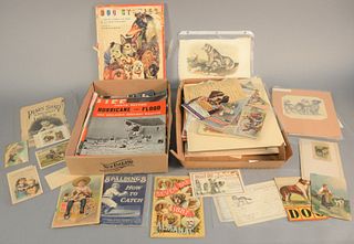 Two tray lots to include group of dog related trade cards, prints and engravings.