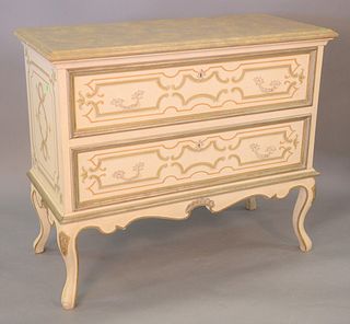 Two drawer Louis XV style commode with faux marble top, ht. 35", wd. 41".