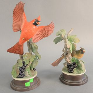 Two Boehm porcelain sculptures, female "Cardinal" # 415 and male "Cardinal" #415, ht. 15" and 10".