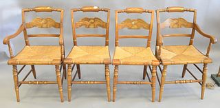 Set of four Hitchcock chairs with eagle backs, two armchairs, two side chairs.