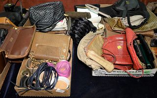 Large group of purses to include Givenchy, Lord & Taylor beaded, large Jaeger bag, Perlina white leather purse, Cassini purse, Saks Fifth Avenue, Cour