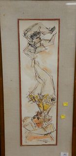 Chaim Gross (1904-1991), watercolor, two figures, signed lower right Chaim Gross, in wood frame, 23" x 6.5".