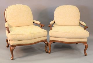 Pair of Calico Corners Queen Anne style upholstered arm chairs, ht. 38", wd. 34".