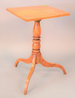 Tiger maple stand having tripod base, ht. 27.5", top: 16" x 18.5"