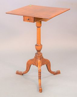 David Lefort custom tiger maple candlestand having one drawer, ht. 28", top: 17 1/2" x 17 1/2".