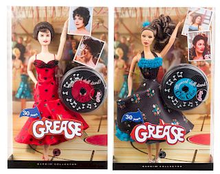 Four Grease Themed Barbies