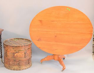 Two piece lot to include maple tip table along with round Asian stacking cabinet, ht. 19 1/2".
