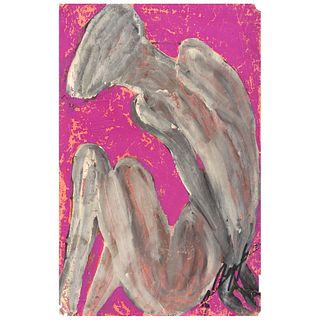 CHUCHO REYES, Desnudo masculino, Signed on front with monoogram on back, Aniline and tempera on waxed tissue paper, 29.9 x 19.2" (76x49cm), Certificat