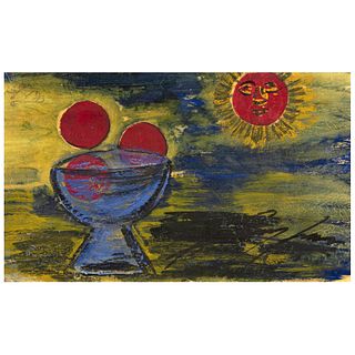 CHUCHO REYES, Frutas al sol, Signed on front with monogram on back, Aniline and tempera on tissue paper, 16.1 x 26.5" (41x67.5cm), Certificate
