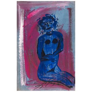 CHUCHO REYES, Azul, Signed on front with monogram on back, Aniline on tissue paper, 29.9 x 19.6" (76 x 50 cm), Certificate