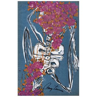 CHUCHO REYES, Calavera con flores, ca. 1960, Signed, Aniline on tissue paper, 27.5 x 19.4" (70 x 49.5 cm), Certificate