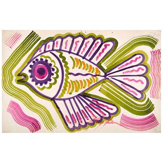 CHUCHO REYES, Pescado colorido, ca.1950, Signed on front with monogram on back, Watercolor on tissue paper, 19.4 x 29.9" (49.5x76 cm), Certificate