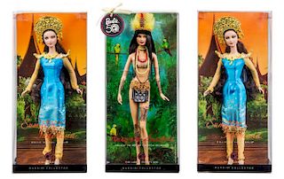 Three Pink Label Dolls of the World Barbies