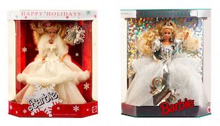 Four Special Edition Happy Holidays Barbies