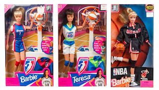 Seven NBA and WNBA Barbies and Friend