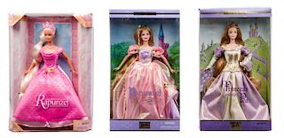 Six Rapunzel Themed Barbies