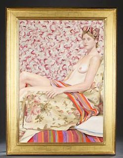 Oil painting of reclining nude