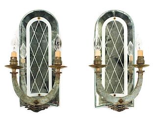 Pair of Iron 2-Light Mirrored Wall Sconces