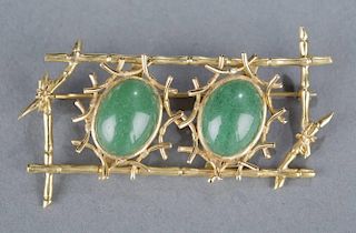 18kt and aventurine glass bamboo with nest brooch