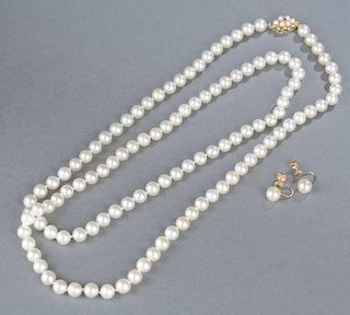 30"in 7.2mm strand akoya pearl necklace 14kt clasp