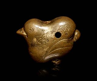 A Bronze Duck-Form Ojime