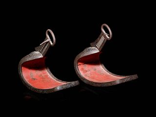 A Pair of Inlaid and Lacquered Iron Stirrups, Abumi
