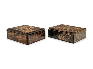 Two Gilt Decorated Black Lacquer Document Boxes, Ryoshibako