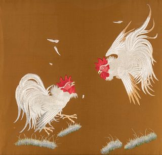 An Embroidered Silk ‘Cockatiel’ Panel
