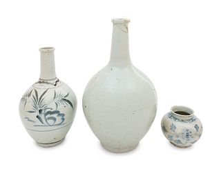 Three Korean Porcelain Bottle Vases